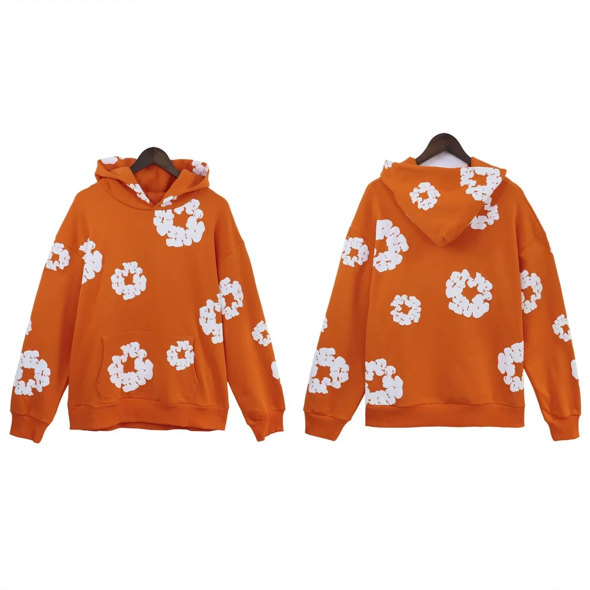 Oversized Orange Hoodie with White Floral Print