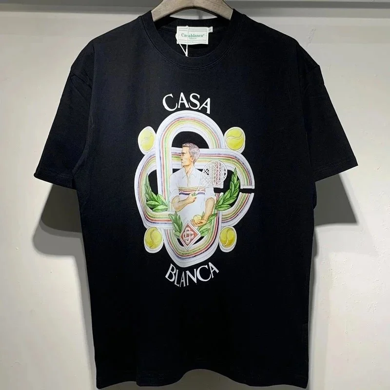 Black Casa Blanca Tennis Print T-Shirt