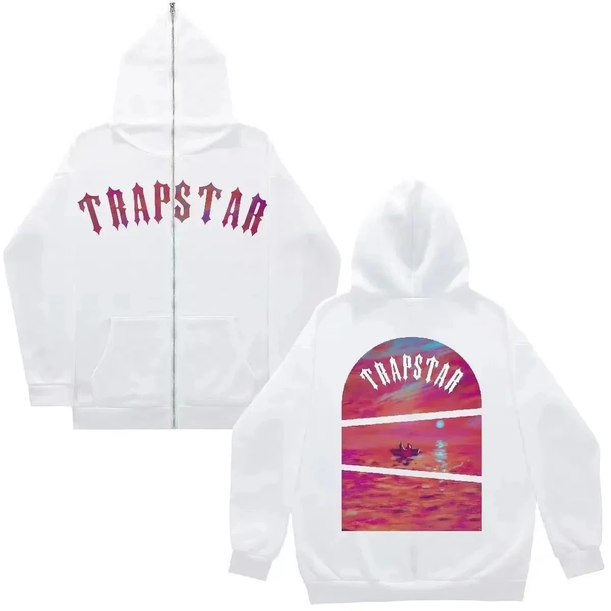 Trapstar White 'TRAPSTAR' Graphic Zip-Up Hoodie