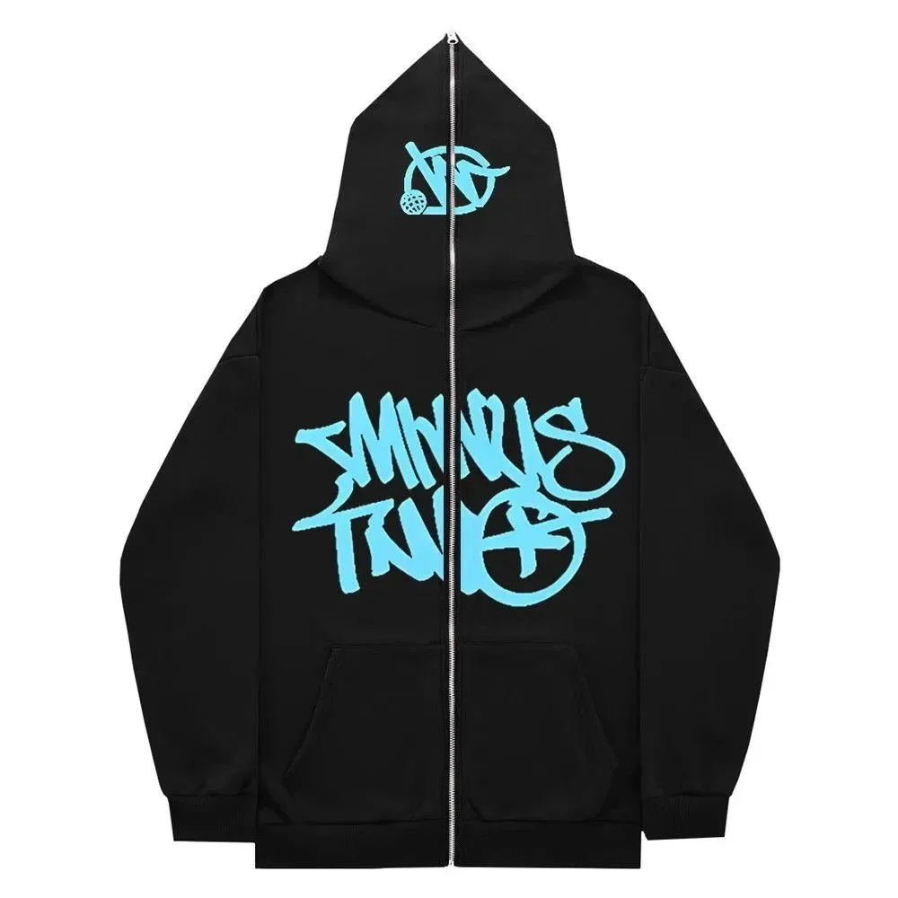 Black 'Sminrus Tnuf' Zip-Up Hoodie