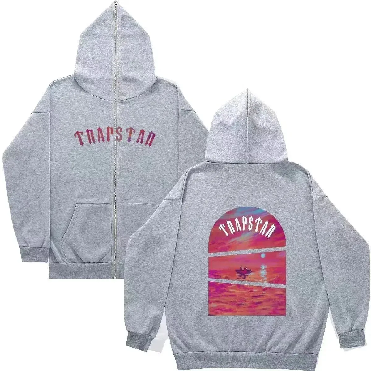 Trapstar Grey Hoodie with Sunset Print