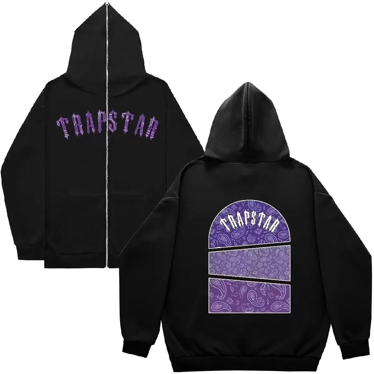 Trapstar Black Purple Paisley Zip-Up Hoodie