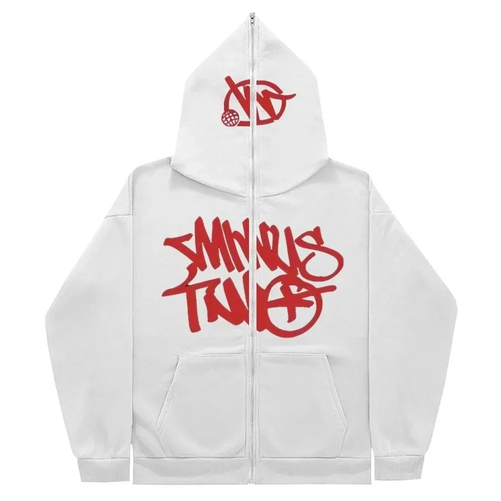 Unisex Smirus Twist White Zip-Up Hoodie