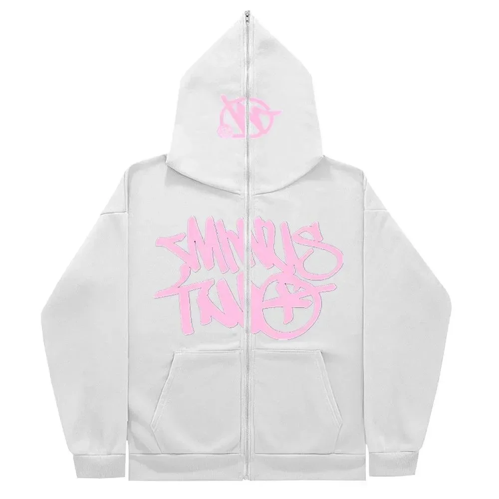 Unisex SMIRKUS TWEAK White Pink Zip-Up Hoodie