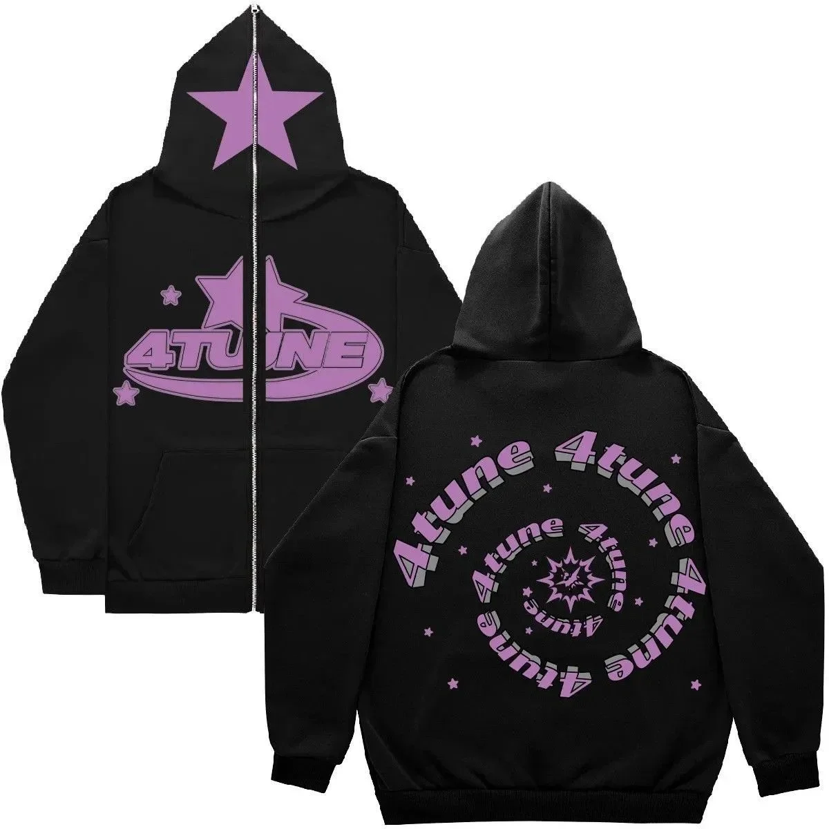 4TUNE Purple Star Zip-Up Hoodie Black