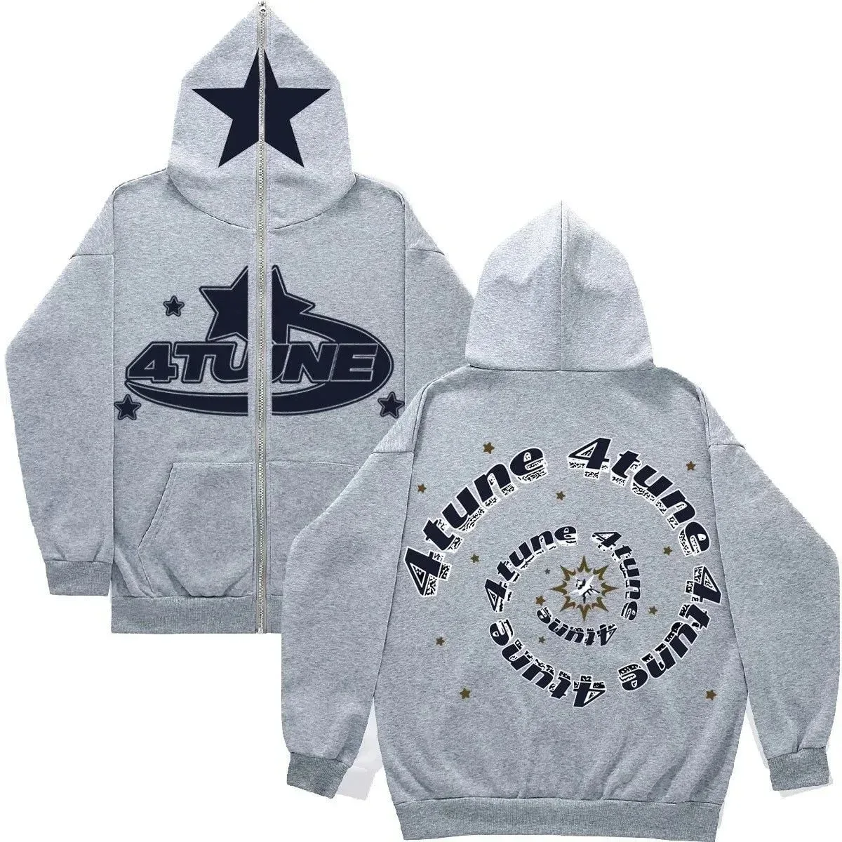 4TUNE Grey Star Zip-Up Hoodie