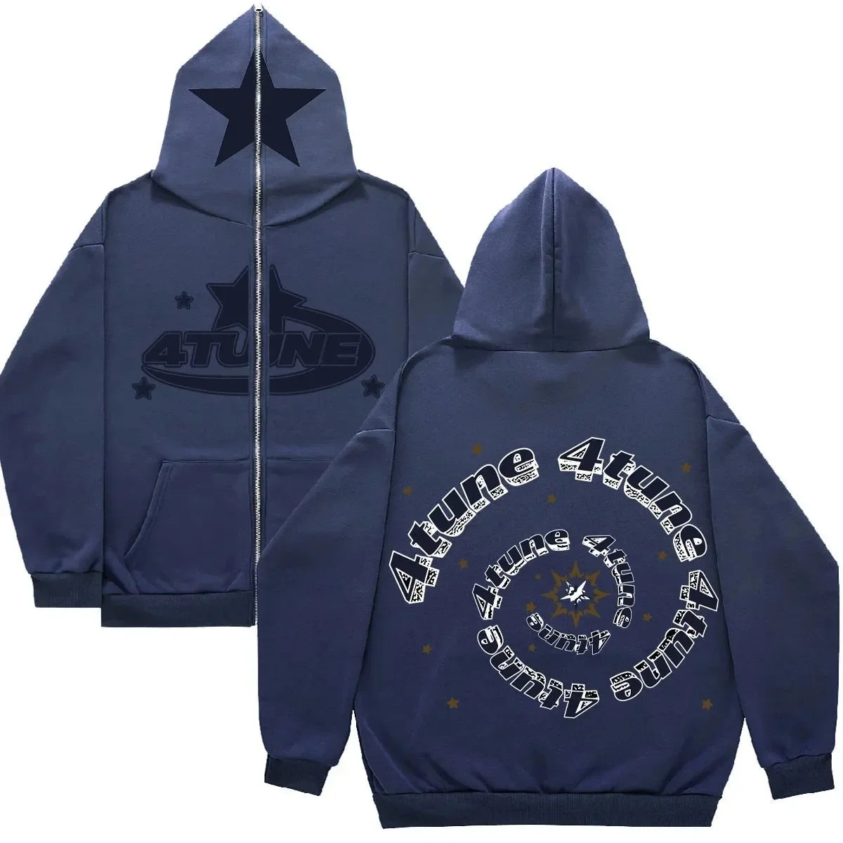 Atune 4tune Navy Blue Zip-Up Hoodie