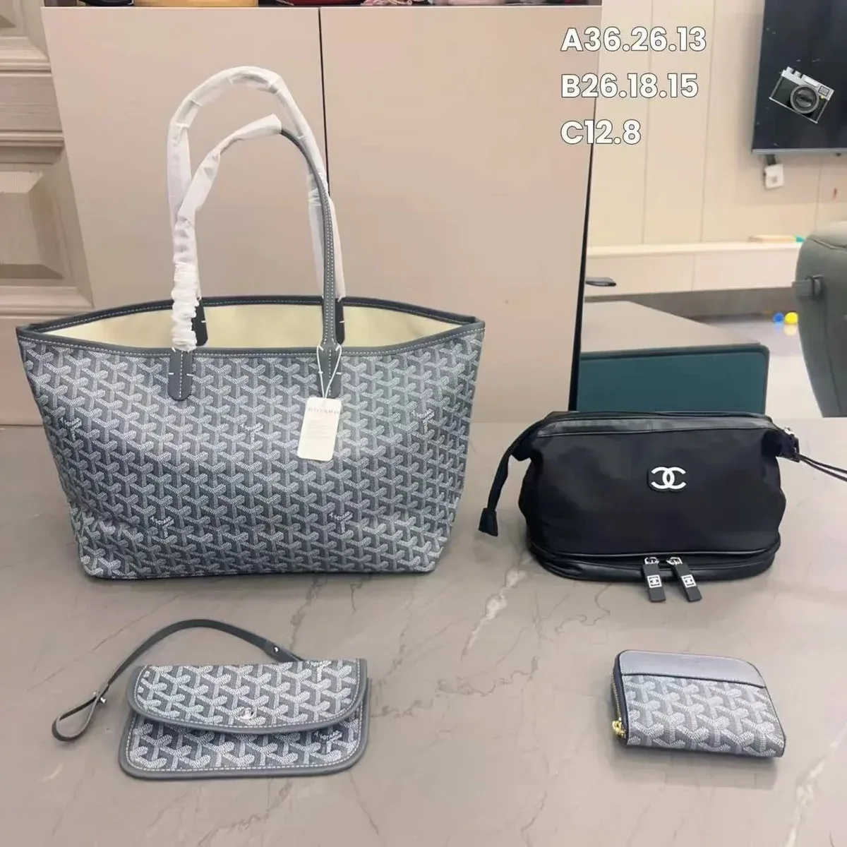 Goyard Goyard Monogram Tote Bag Set in Grey Grey - 1