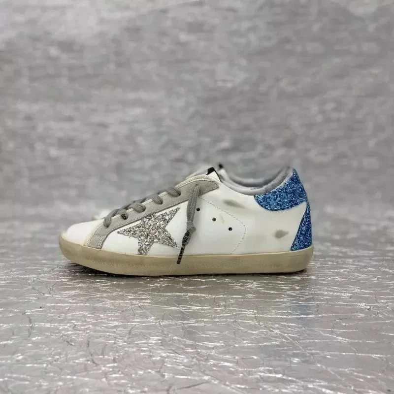 Golden Goose Super-Star Silver Star Blue Heel White Sneakers