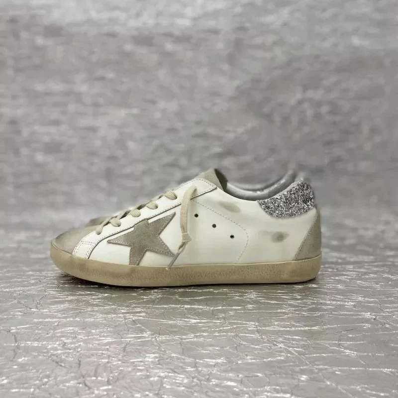 White/Gold Star Sneakers with Glitter Heel
