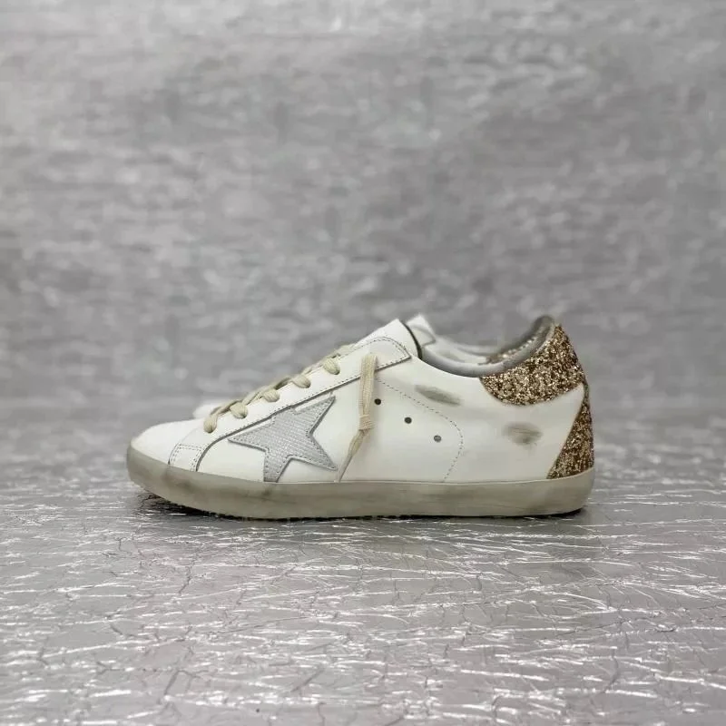 White/Gold Glitter Superstar Sneakers
