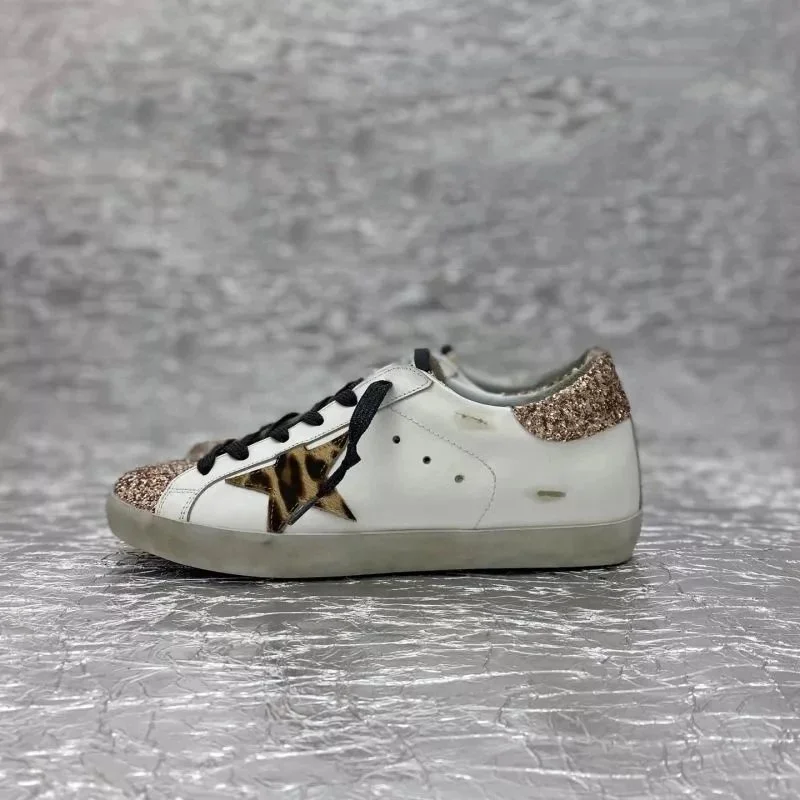 White & Gold Glitter Star Sneakers