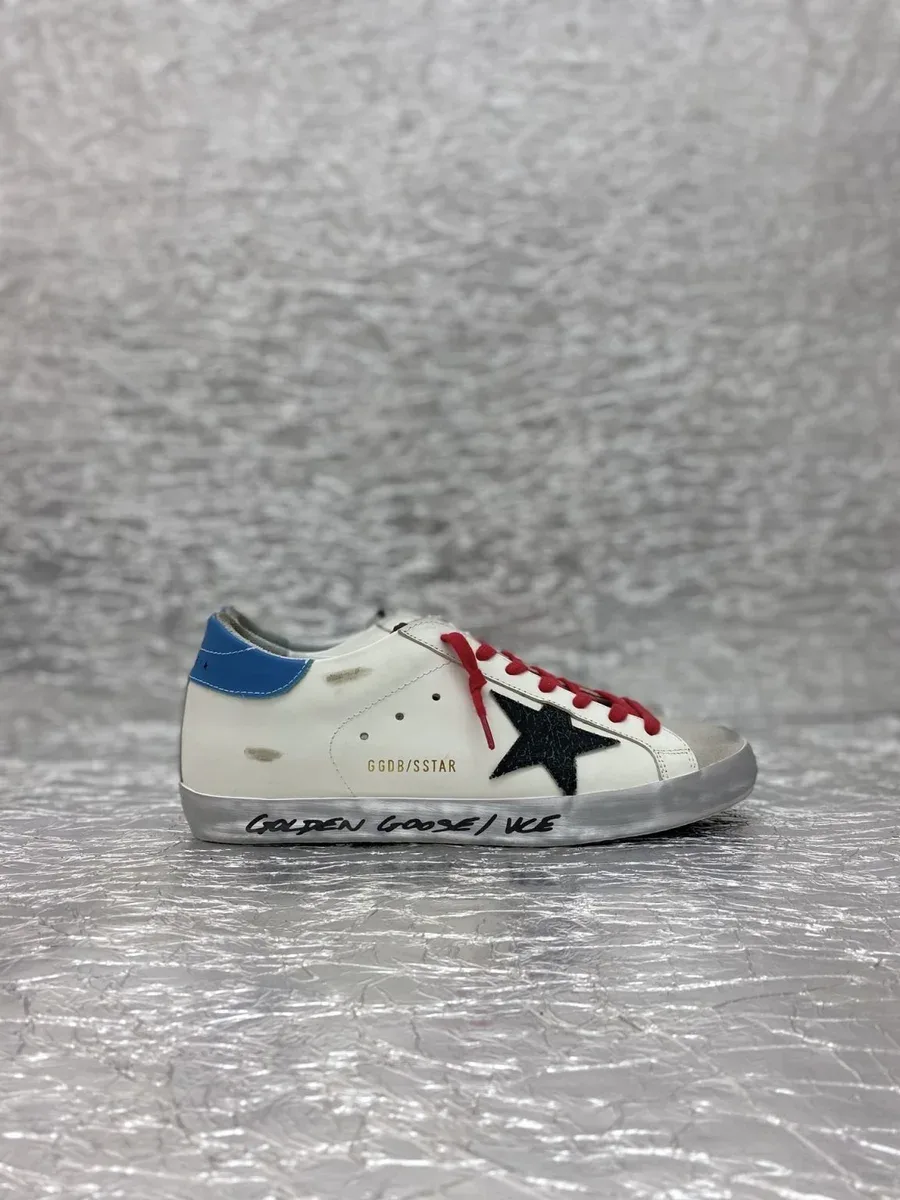 Golden Goose Super-Star White/Blue Red Lace Sneakers