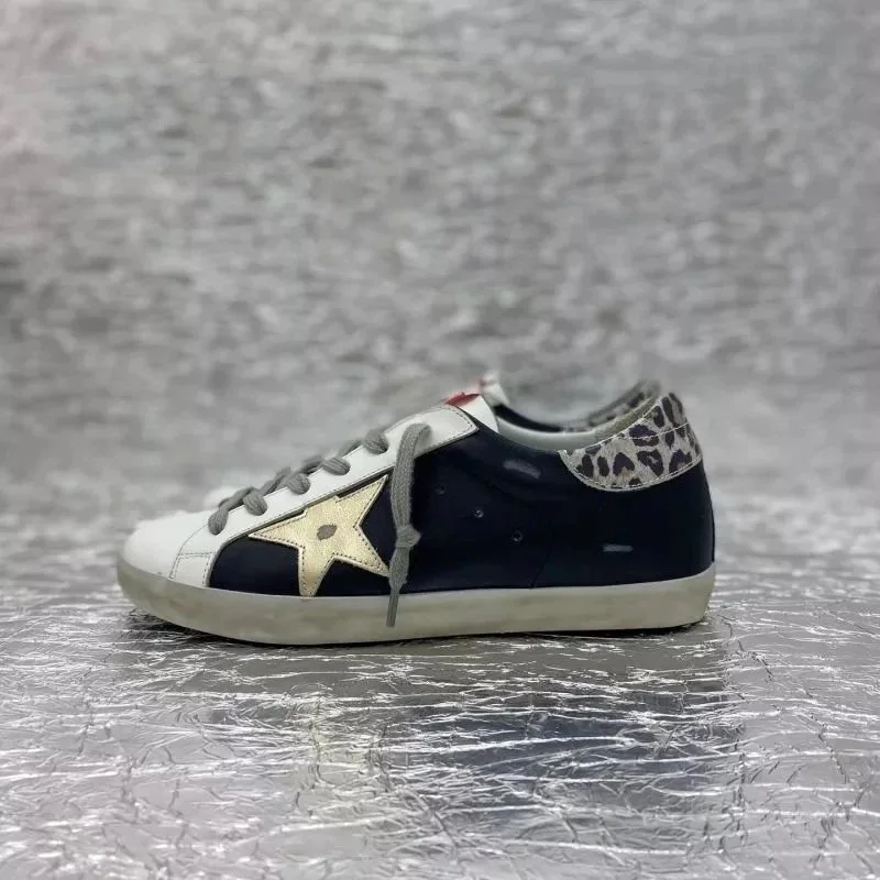 Unisex Navy & Gold Star Sneakers with Leopard Detail