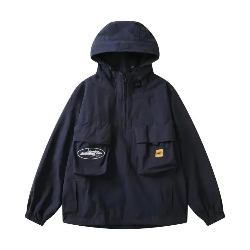Unisex Navy Hooded Anorak Jacket