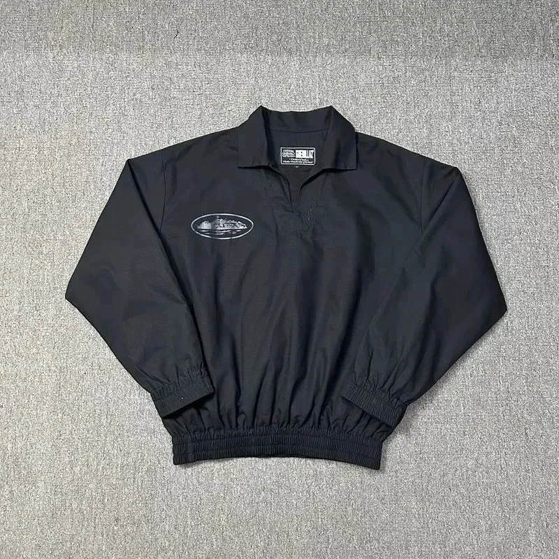 Black Solid Polo Jacket