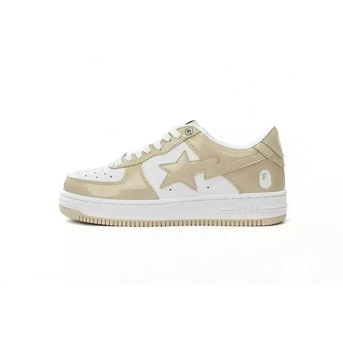 A Bathing Ape BAPE STA White Brown Mirror Surface Sneakers