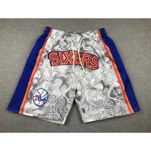 Philadelphia 76ers Basketball Shorts White Black Blue Trim