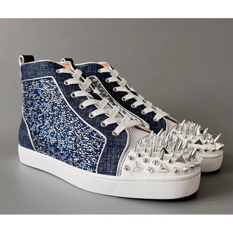 Christian Louboutin Loubi Spiked Denim Sneakers