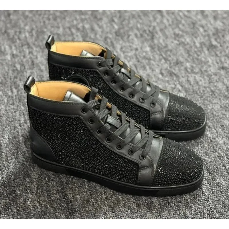 Christian Louboutin Loubi Black Crystal High Top Sneakers