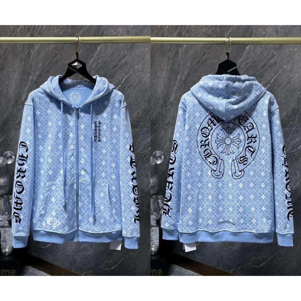 Chrome Hearts Floral Pattern Hoodie Blue