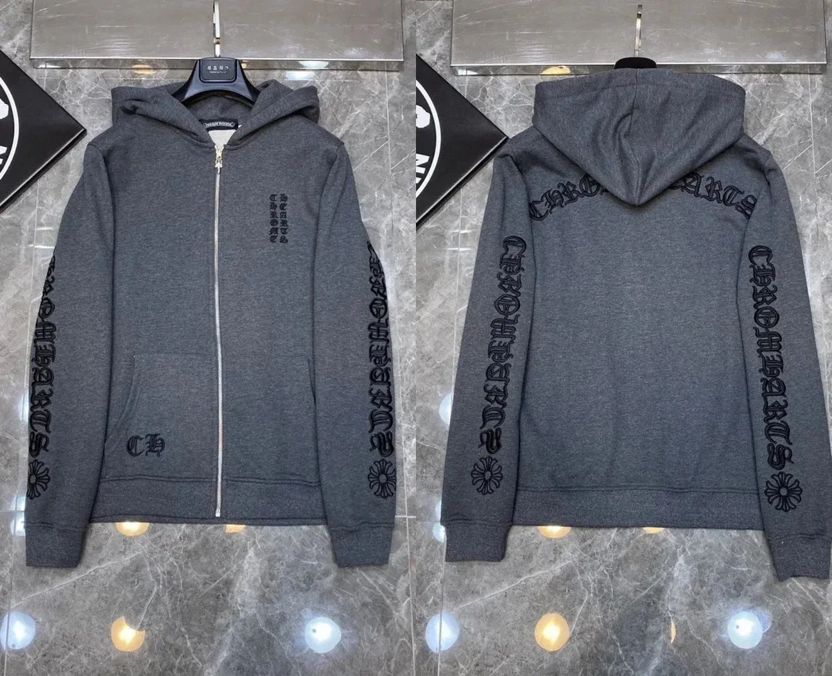 Chrome Hearts CH Cross Embroidered Zip-Up Hoodie Dark Grey