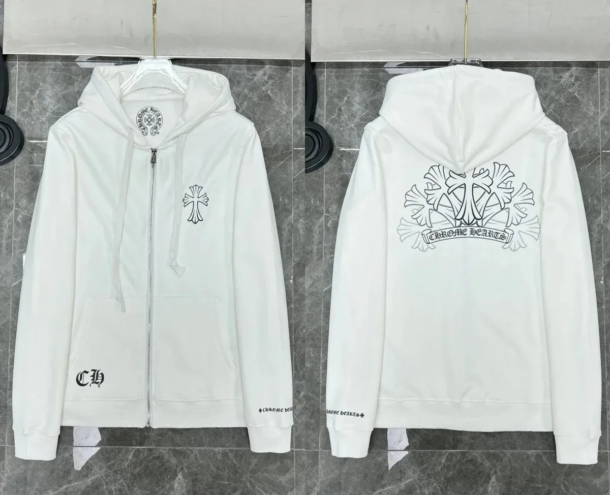 Chrome Hearts White CH Cross Zip-Up Hoodie