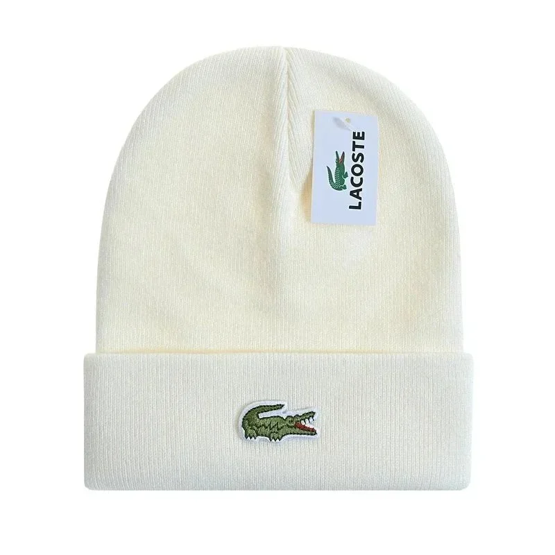 Lacoste Crocodile Beanie Cream Headwear