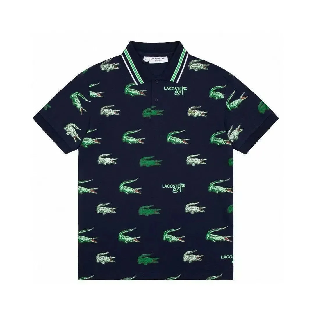 Lacoste Crocodile Print Polo Shirt Navy Green