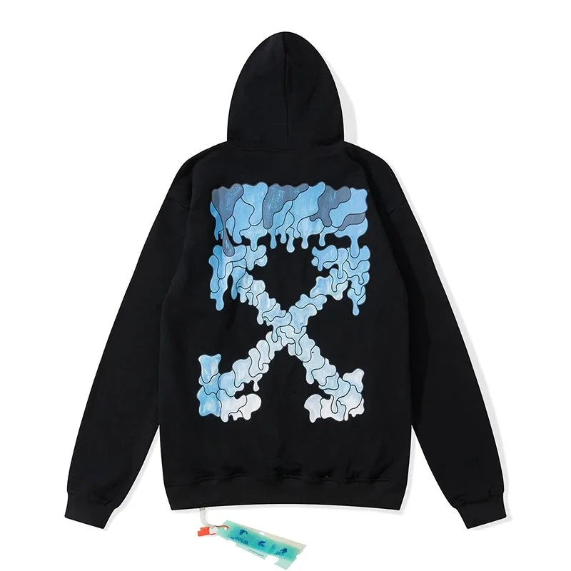 Off-White OW Arrow Black Hoodie with Blue Drip Print