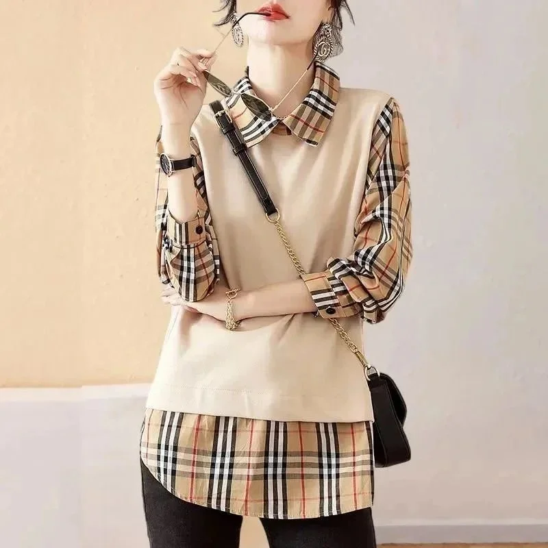 Unisex Beige & Plaid Layered Top 04