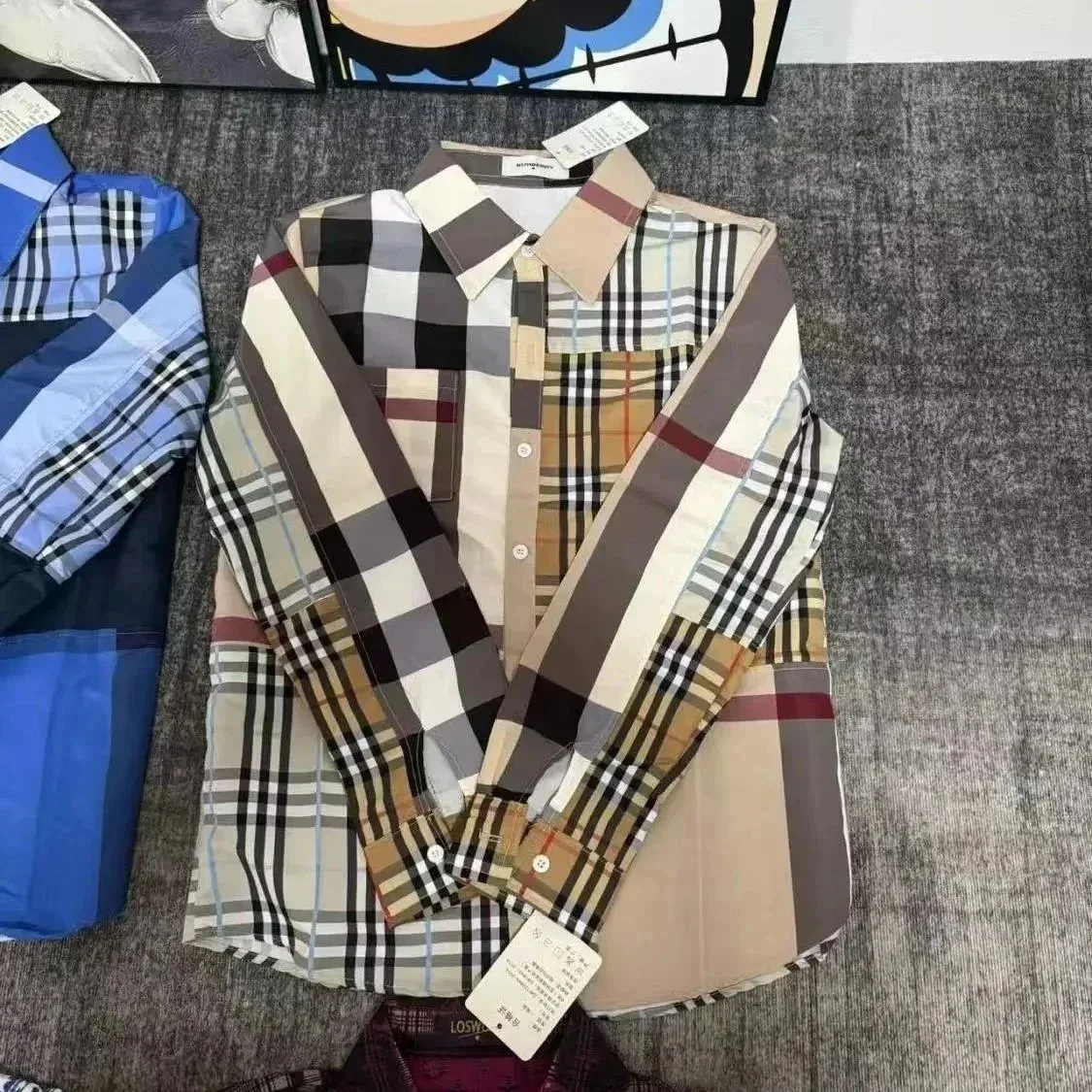 Burberry TB Monogram Patchwork Shirt Beige/Black Casual