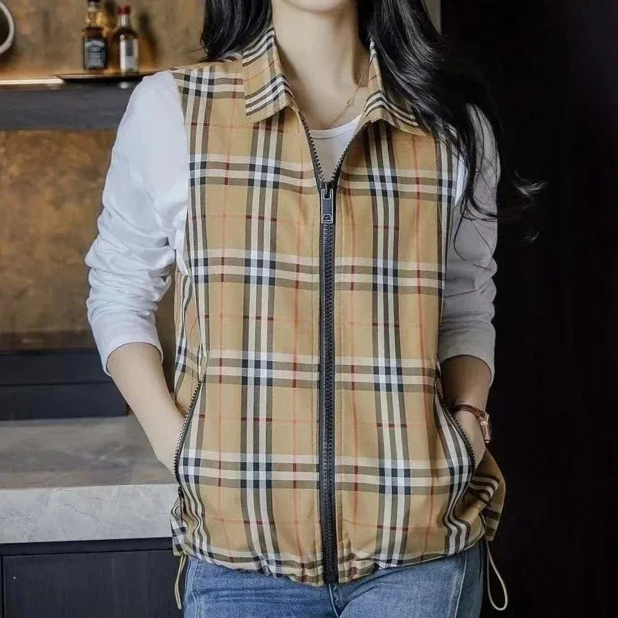 Burberry Inspired Plaid Vest Camel Color Women's