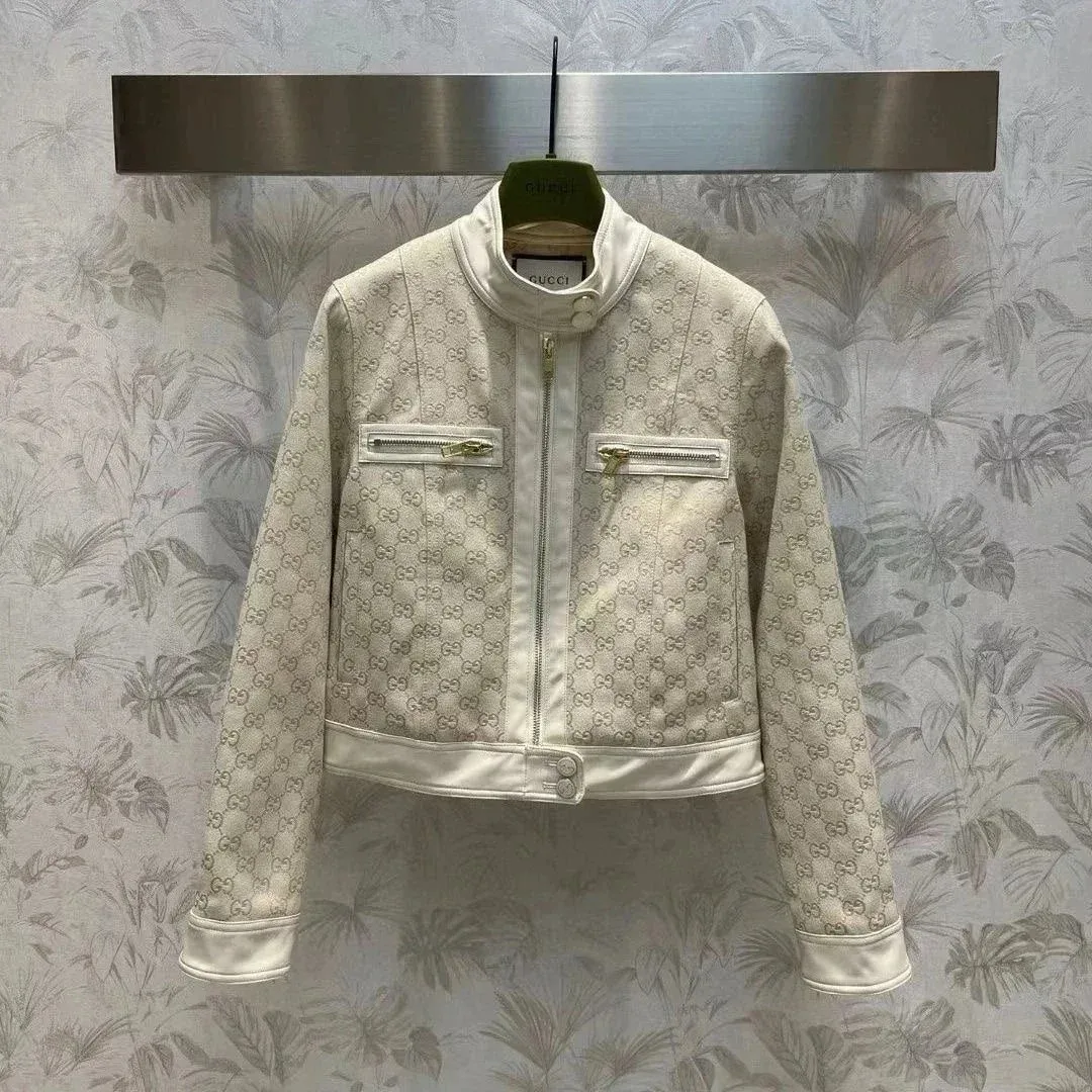 Gucci GG Monogram Leather Jacket Cream