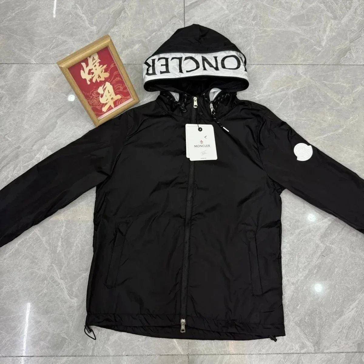 Moncler Black Hooded Parka with Logo Trim