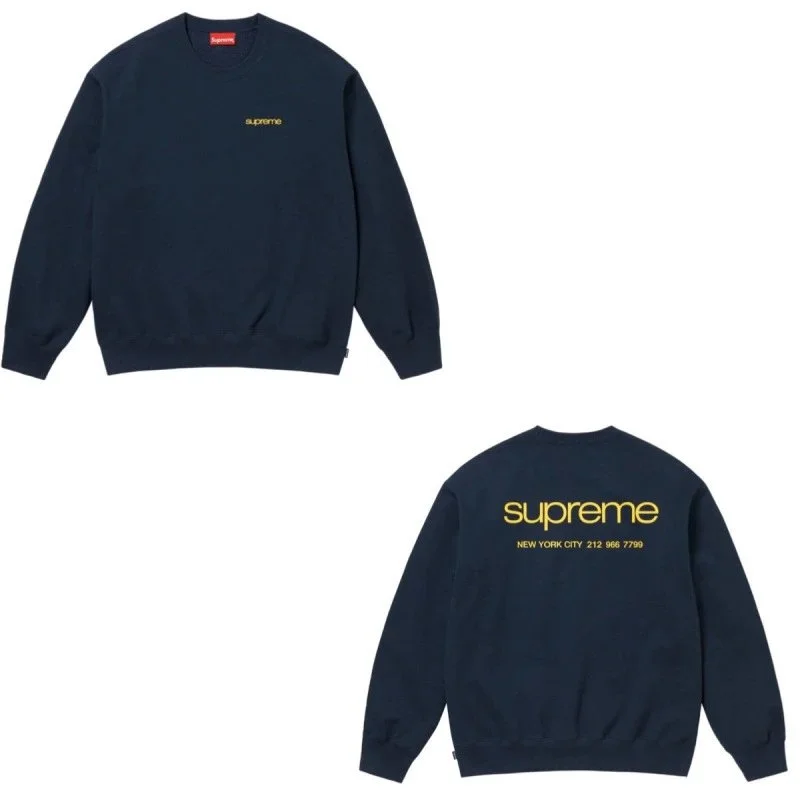 Supreme Navy Yellow Supreme Logo Crewneck Sweatshirt