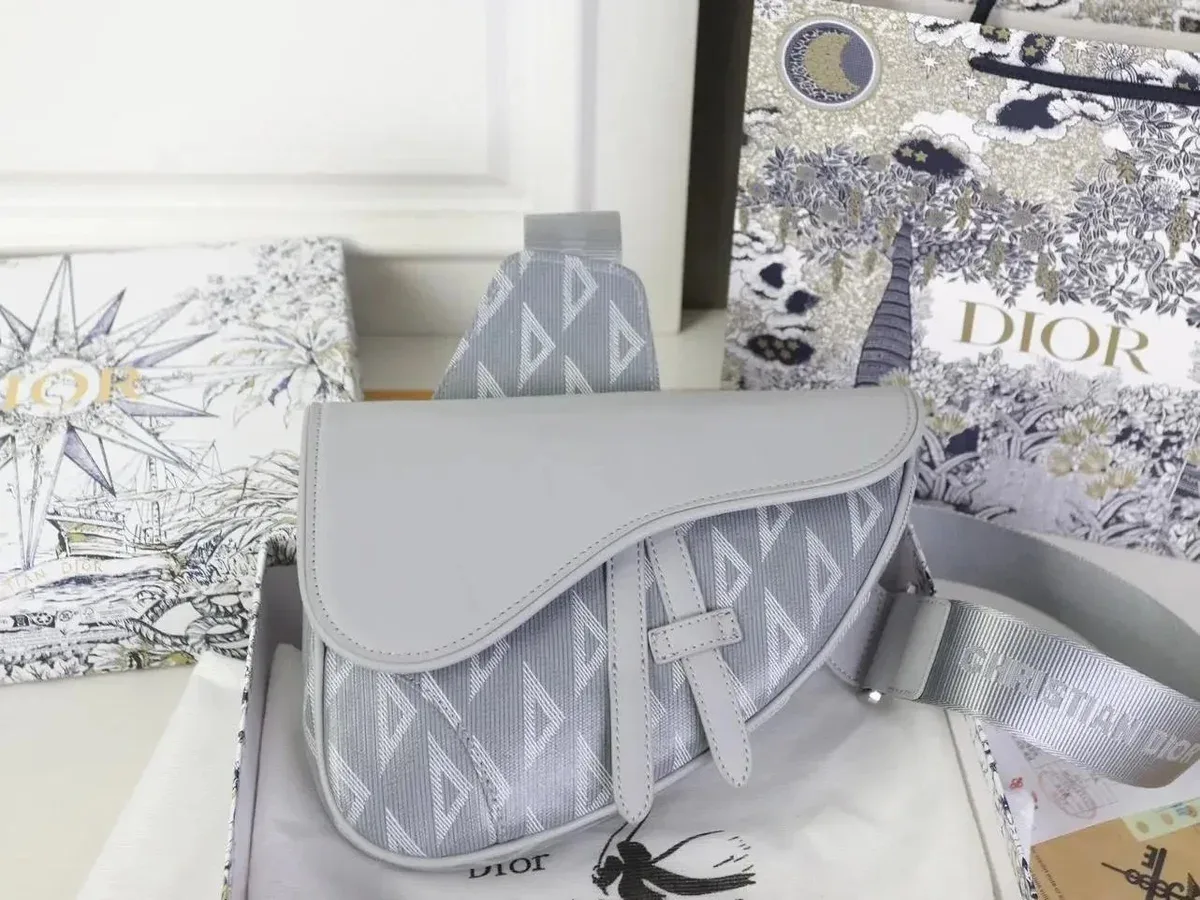 Dior Saddle Mini Light Grey Bag