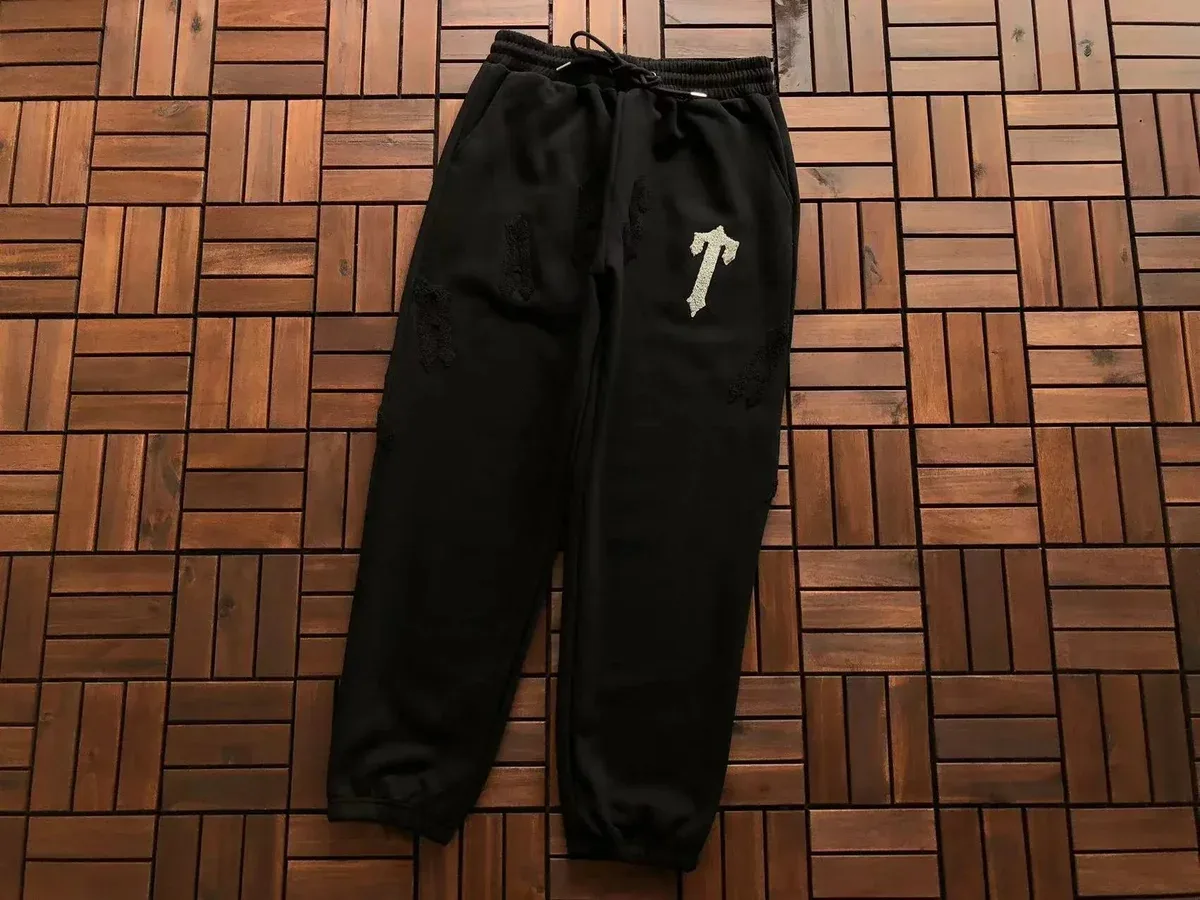Black Distressed T Logo Sweatpants