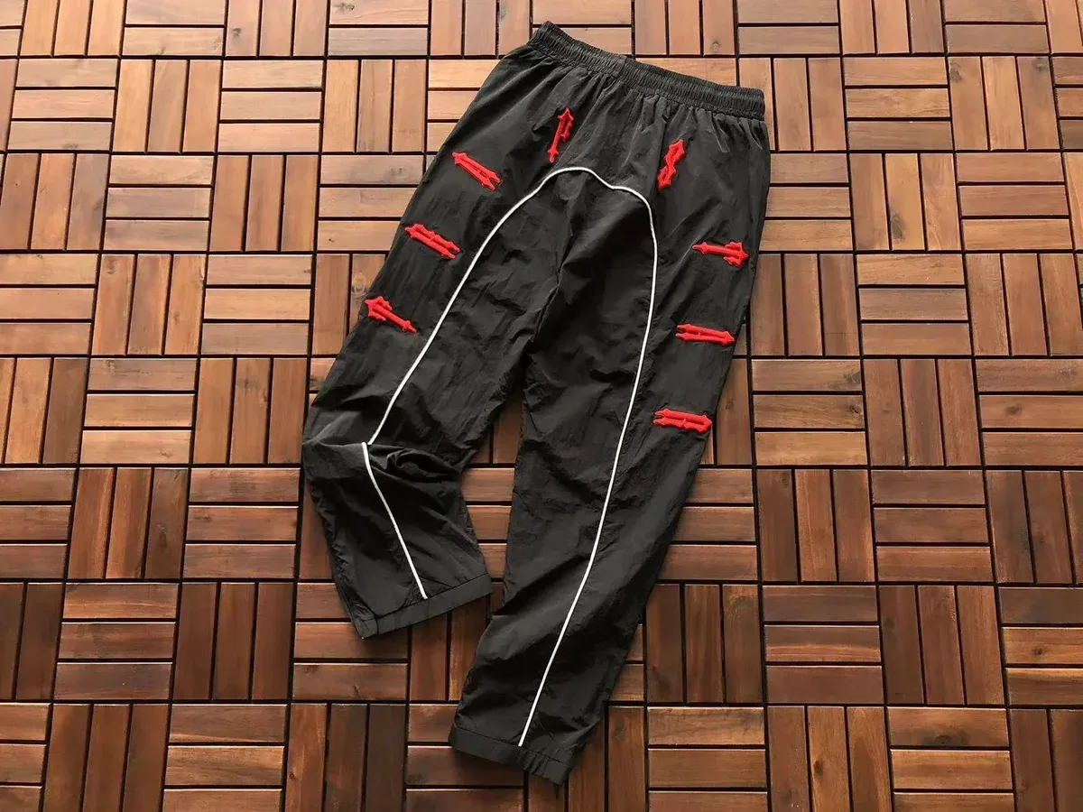 Black Red Embroidered Track Pants