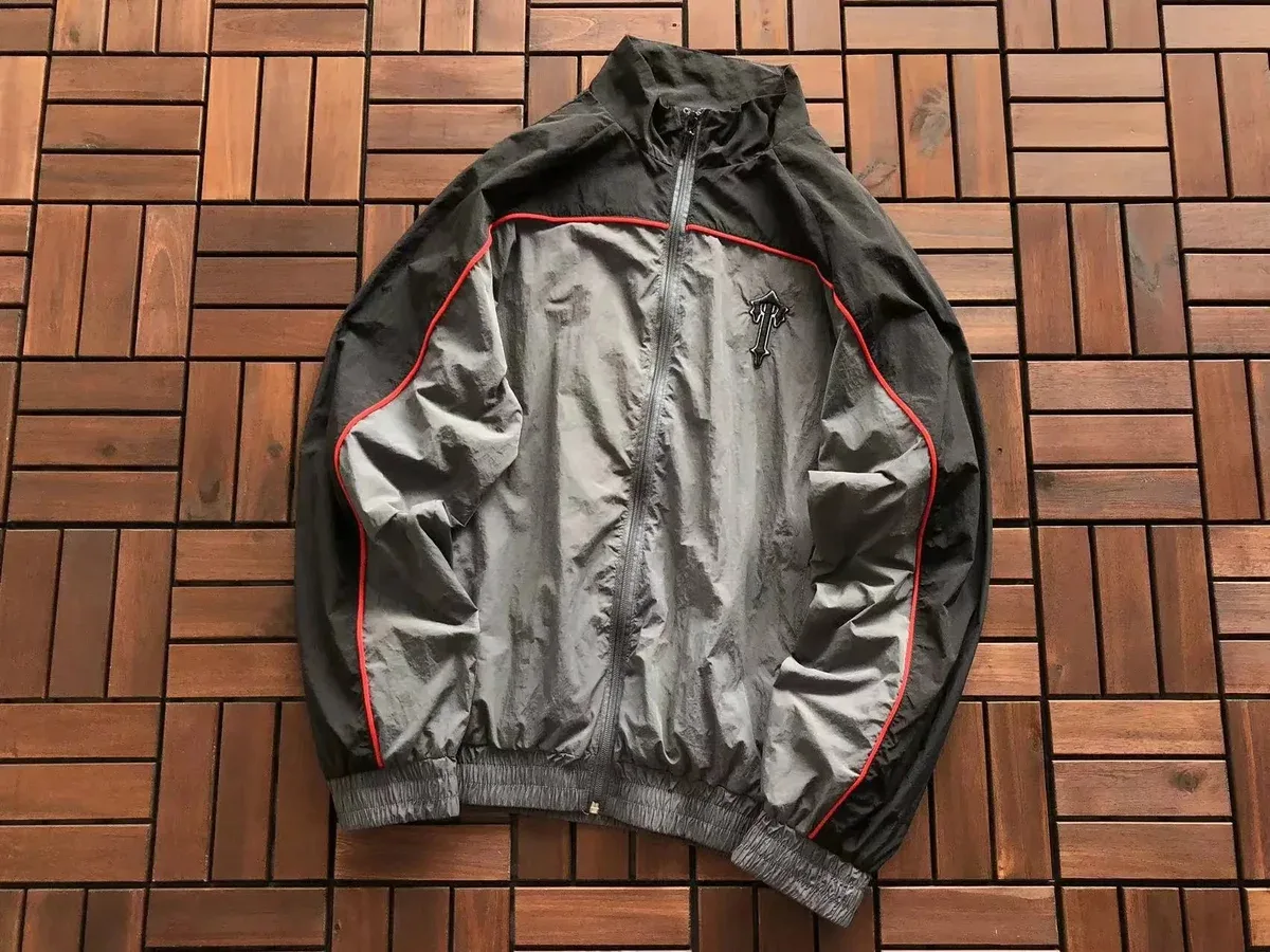 Unisex Track Jacket with Red Accents and Embroidered Logo