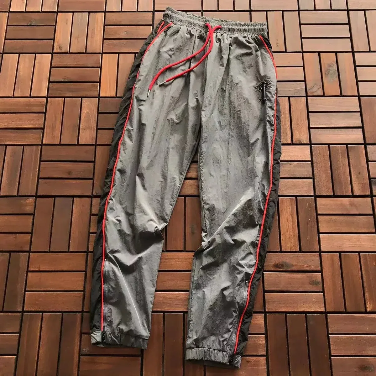Unisex Grey Red Trim Track Pants
