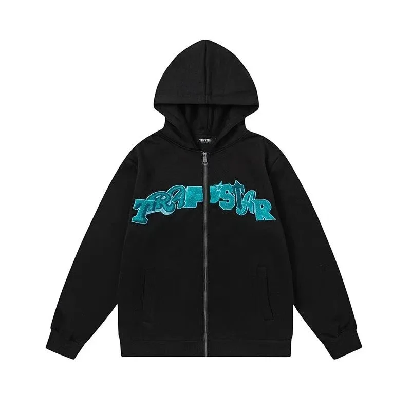 Trapstar Black 'TRAPSTAR' Embroidered Zip-Up Hoodie