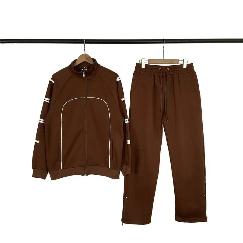 Brown Tracksuit Set with White Accents