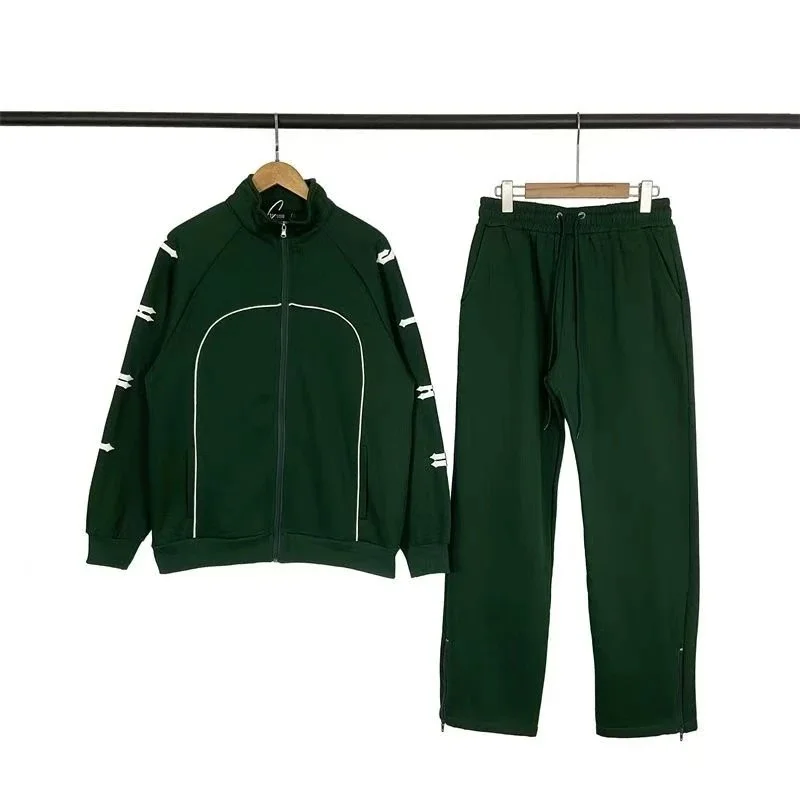 Dark Green Tracksuit with White Accents Set