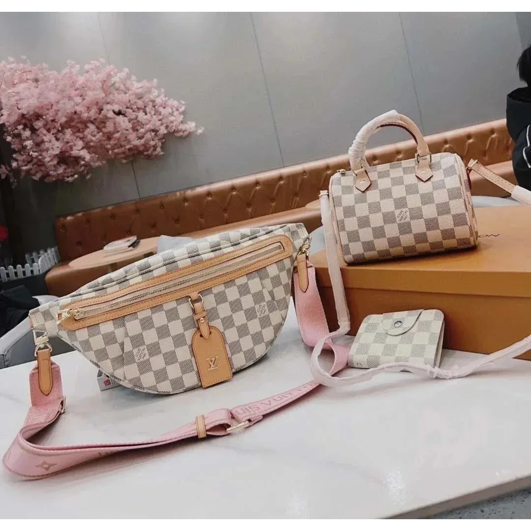 Louis Vuitton Damier Speedy 25 Belt Bag in Beige & Pink