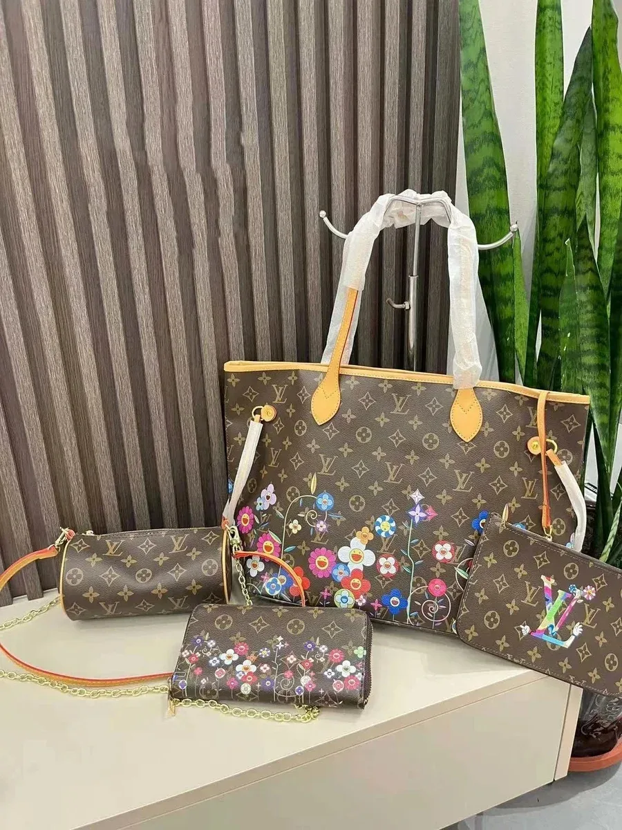 Louis Vuitton Neverfull Monogram Floral Tote Set