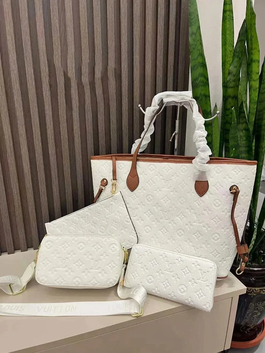 Louis Vuitton Neverfull White Monogram Tote Set
