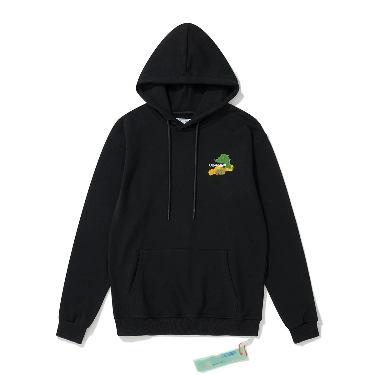 Off-White OW100 Black Hoodie with Green/Yellow Print