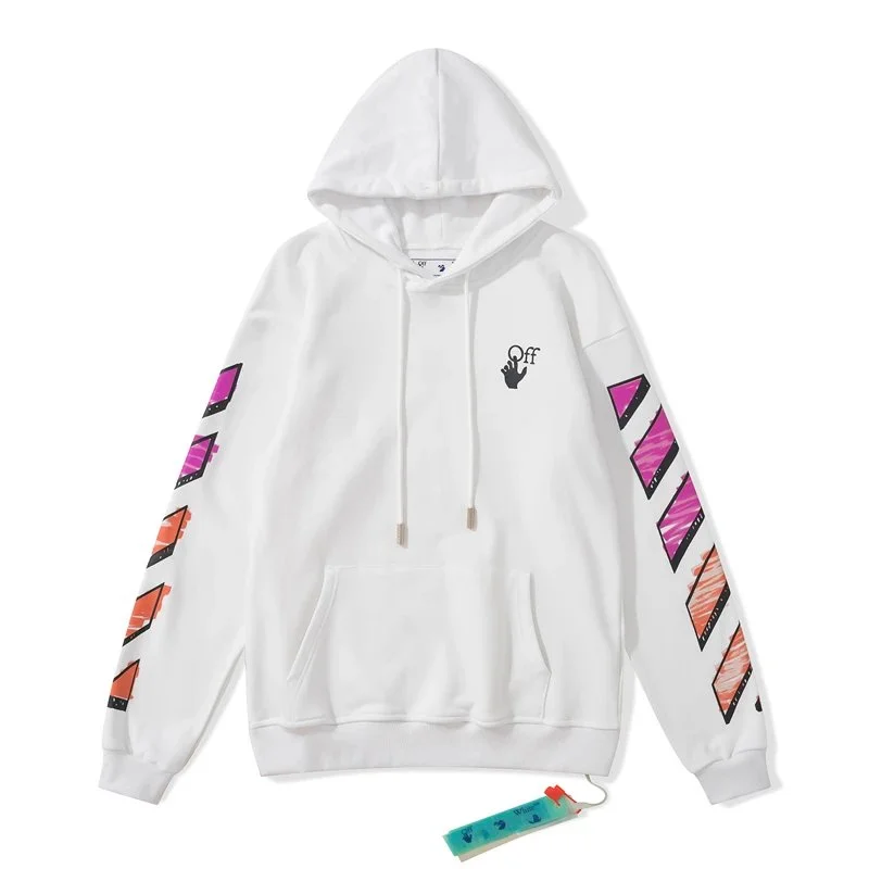 Off-White OW100 White Hoodie with Colorful Sleeve Prints