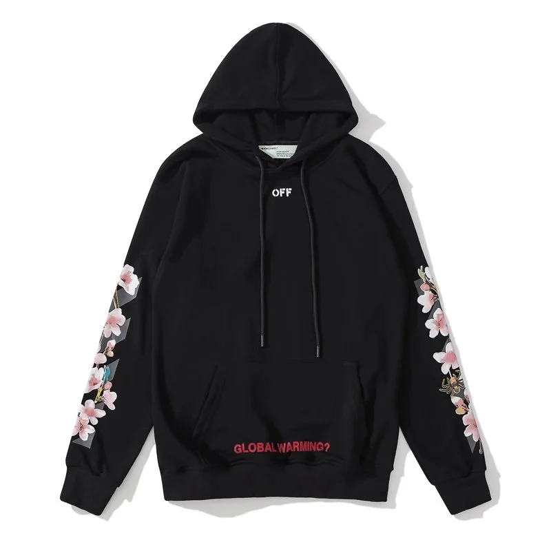 Off-White Floral Embroidery Hoodie Black